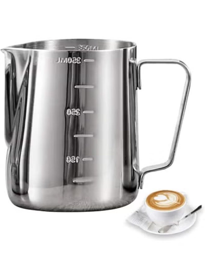 Stainless Steel Milk Frothing Pitcher 350 ml with Measurement Markings, Professional Barista Tool with Drip Free Spout for Latte Cappuccino Art - Image 1